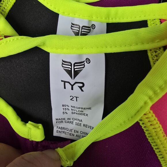 TYR Girls Solid Thermal Swim Suit Zip up Purple Pink Blue Neom Size 2T New - Picture 4 of 5